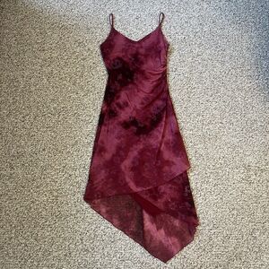 Vintage Womens Red Slip Dress Size S Asymmetric Whimsigoth Y2K Floral Dark Fairy